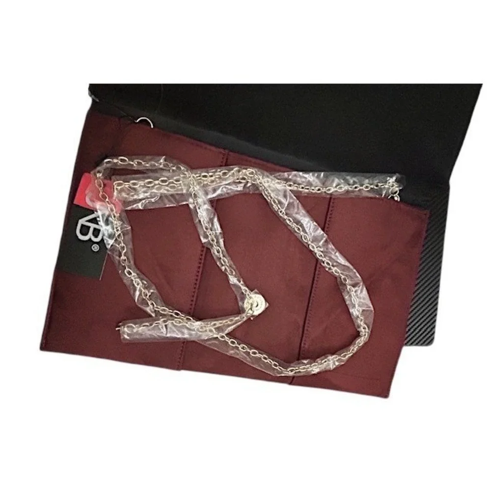NWT‎ JNB Studio Burgundy Faux Suede Envelope Clutch Chain Shoulder Bag Modern